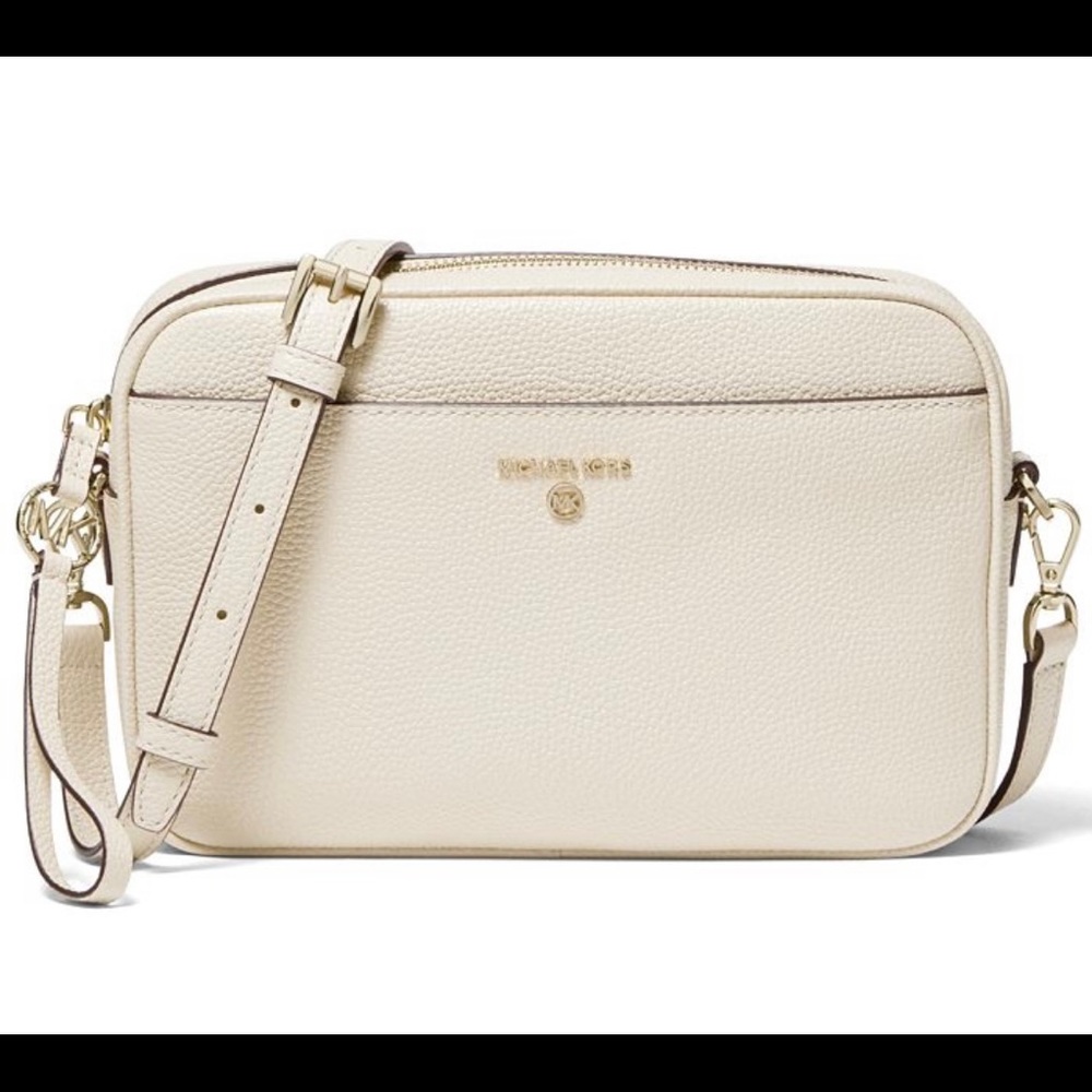 Michael Kors Jet Set Camera Crossbody Leather Optic White Bag